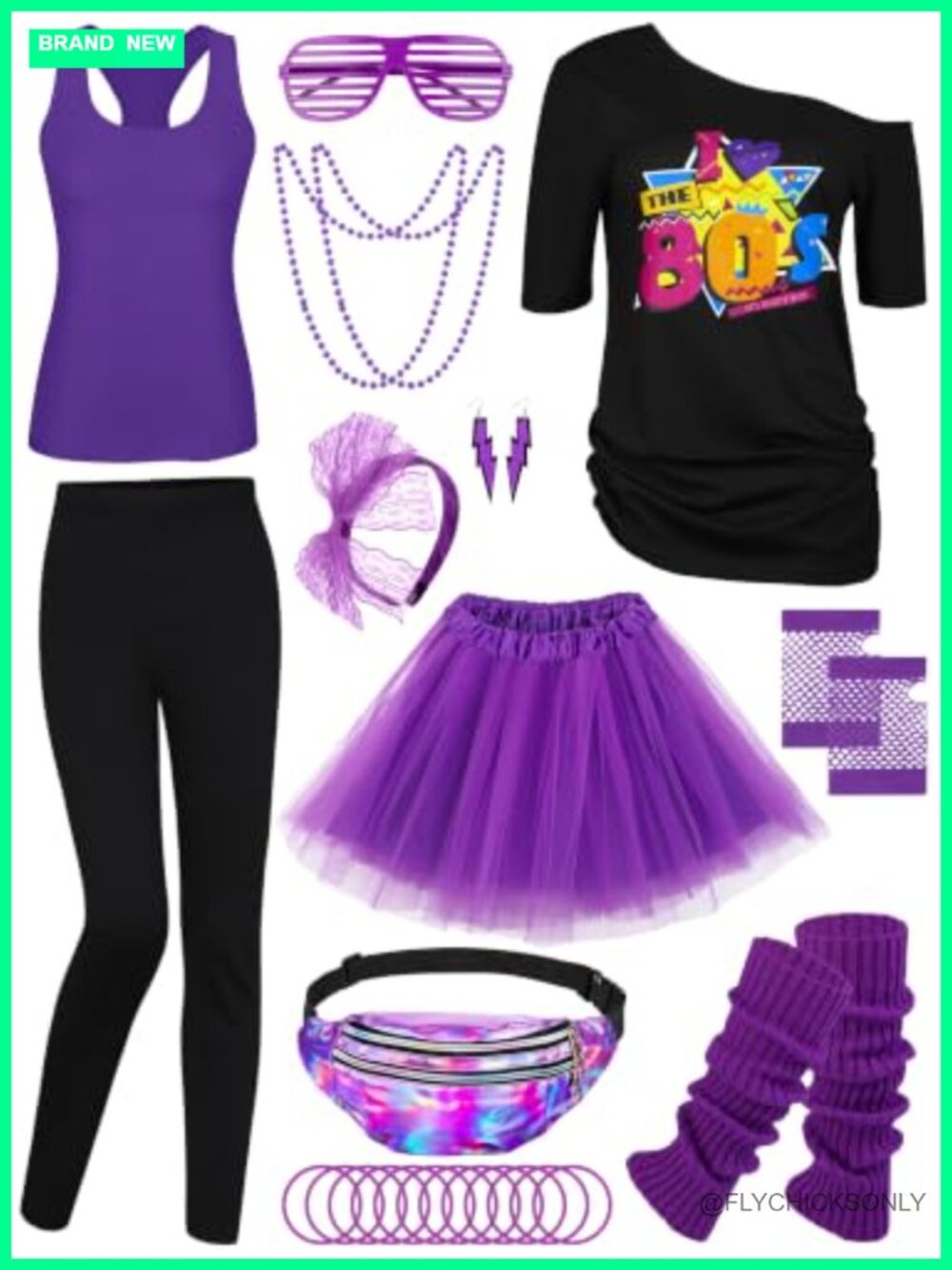 80s Halloween Costume Accessories Set Women Tutu Fanny Pack Shades